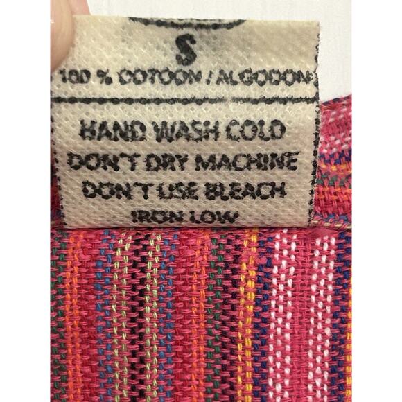 Zapoteco Mexican Blouse Top Women’s Size S Woven Pink Striped Spanish - Picture 4 of 6